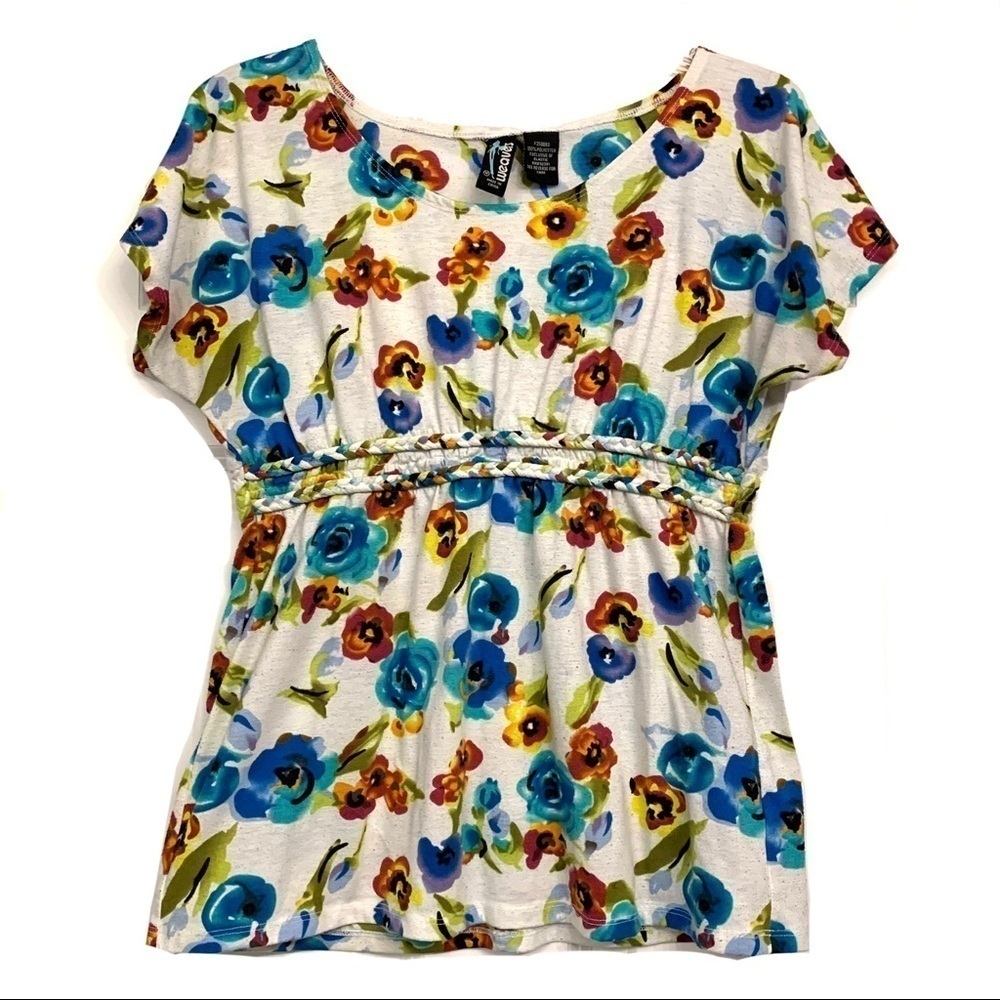 Weavers Cream Floral Babydoll Short Sleeve Blouse Medium